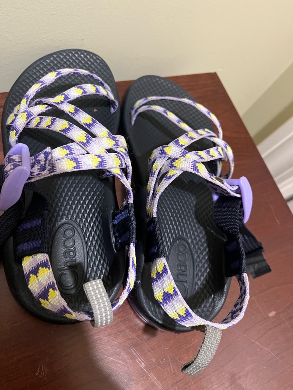 Chaco ZX/1 Ecotread kids' sandals purple/yellow double strap size 3 - Picture 5 of 9